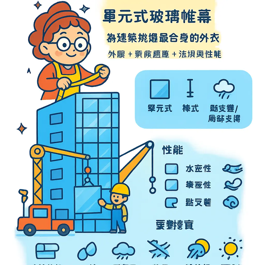 帷幕牆種類 - 單元式玻璃帷幕